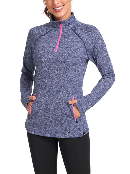 Women's Thermal-🌞SO® Purple Half Zip Pullover Tops Mock Neck Fleece Long Sleeve Workout Shirts with Pocket & Thumb Holes Running LooseFit Basic Tops