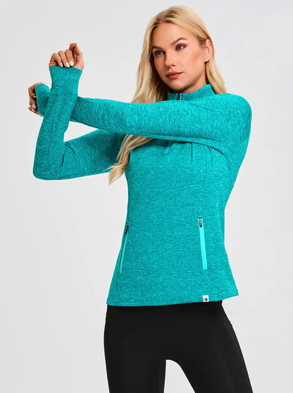 Women's Quarter-zip Fleece Top with thumb holes