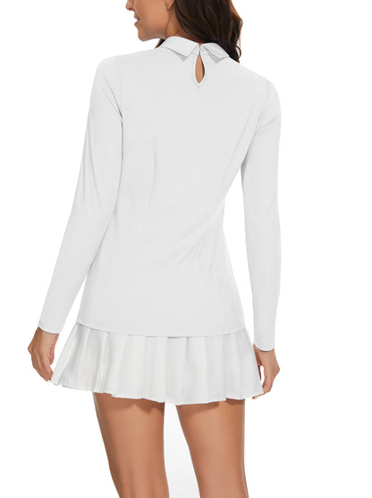 Solid White Long-sleeve Golf Shirt for Women