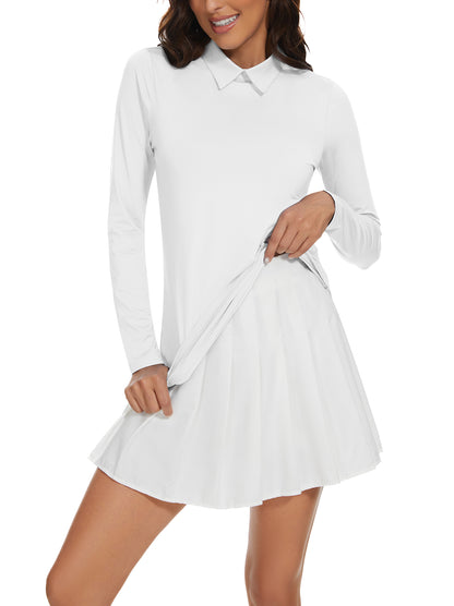 Solid White Long-sleeve Golf Shirt for Women