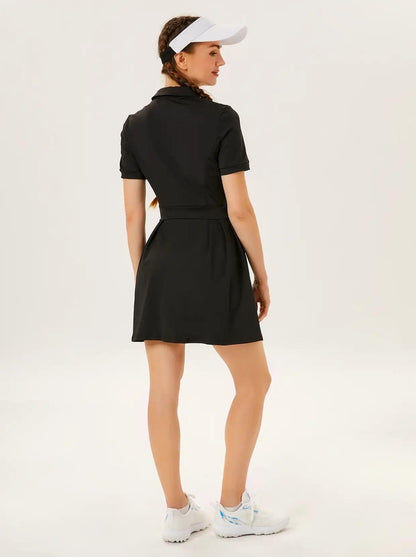 Solid Black Button Golf Dress with Shorts