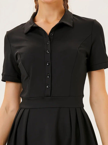 Solid Black Button Golf Dress with Shorts