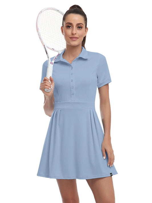 Blue Button Golf Dress with Shorts