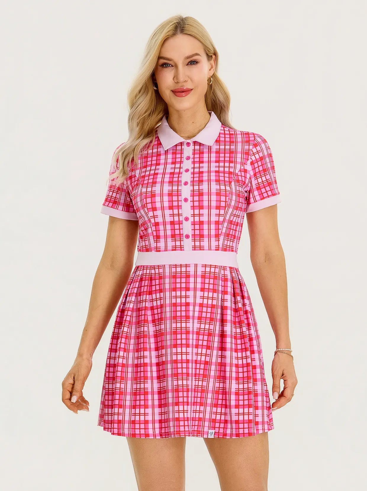 Short-sleeve Athletic 34" Pleated Dresses with Shorts and Pockets