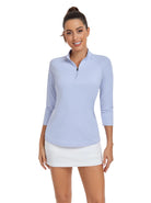 Light Blue Quarter-zip 3/4 Sleeve Shirt For Women 