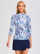 Blue and White Fireworks 3/4 Sleeve Shirt For Women