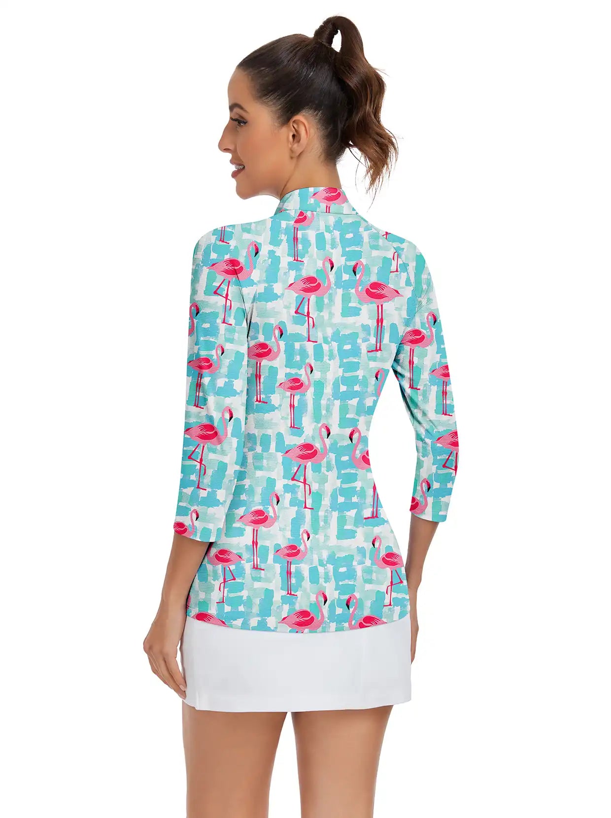 Flamingo Quarter-zip 3/4 Sleeve Shirt For Women