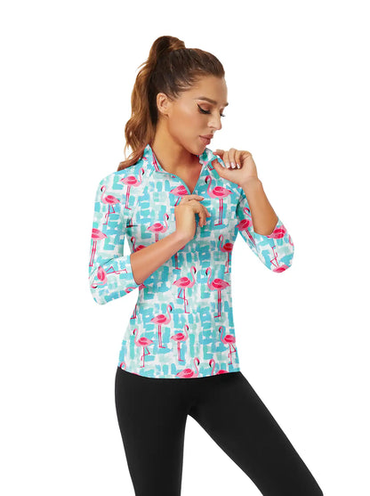 Flamingo Quarter-zip 3/4 Sleeve Shirt For Women