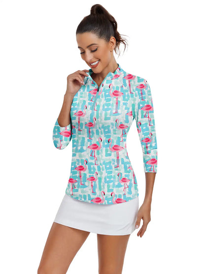 Flamingo Quarter-zip 3/4 Sleeve Shirt For Women