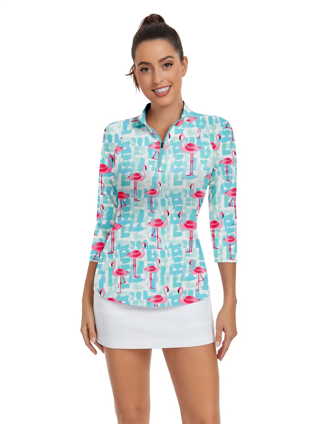 Flamingo Quarter-zip 3/4 Sleeve Shirt For Women 