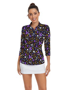 Halloween Purple Pattern Quarter-zip 3/4 Sleeve Shirt For Women 