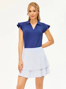 Women's Solid Color V-neck Ruffled Sleeveless Polo Shirt