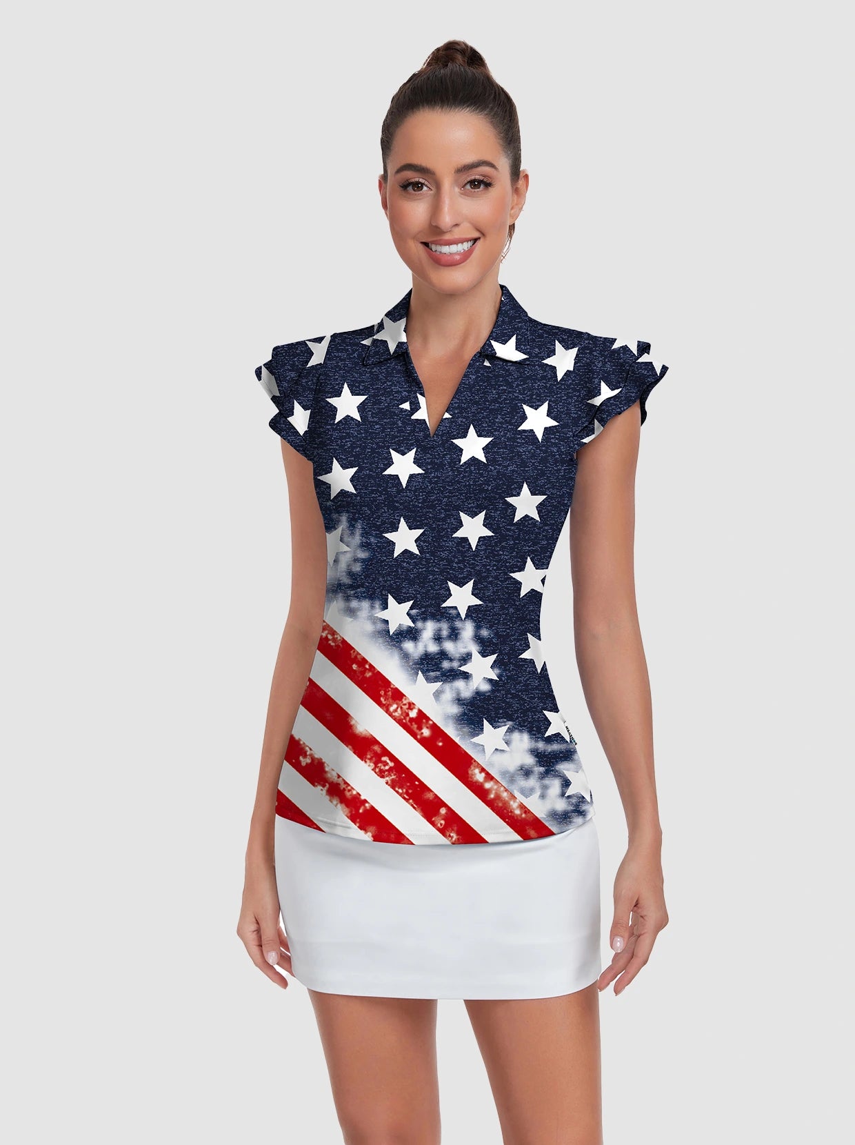 Blue Leopard Ruffled Sleeveless Polo Shirt