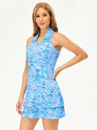 Stretchy 32" Blue Flamingo Racerback Sleeveless Polo Dress