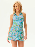 32" Breathable Blue Landscape V-neck Polo Dress with Shorts