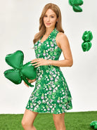 Shamrock and Floral  32" Racerback Sleeveless Polo Dress