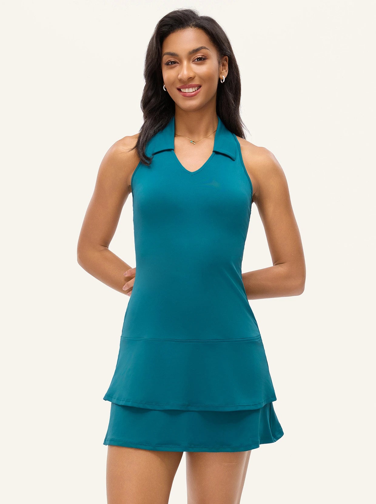 Solid Color 32" V-neck Racerback Athletic Dresses with Shorts