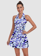 Abstract Print V-neck Racerback Sleeveless Dress with Shorts