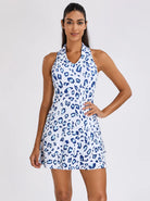 Blue Leopard 32" V-neck Racerback Sleeveless Dress with Shorts