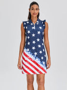 Flag Pattern 34" Ruffled Sleeveless Active Dress With Shorts