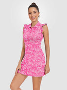 Pink Floral Ruffled Sleeveless Active Dress With Shorts 