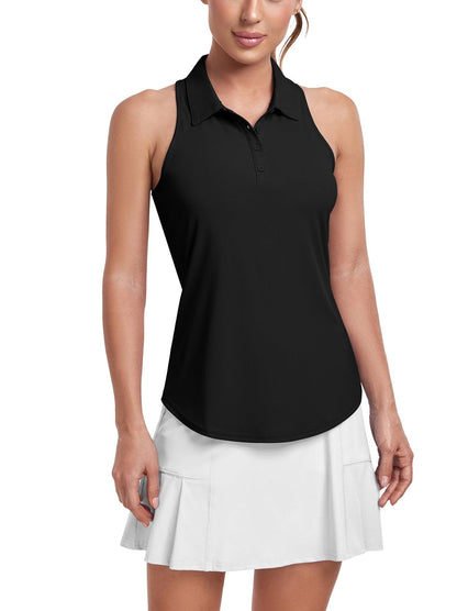 Black Racerback Golf Polo Shirt For Women