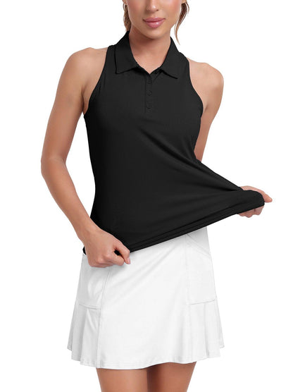 Black Racerback Golf Polo Shirt For Women