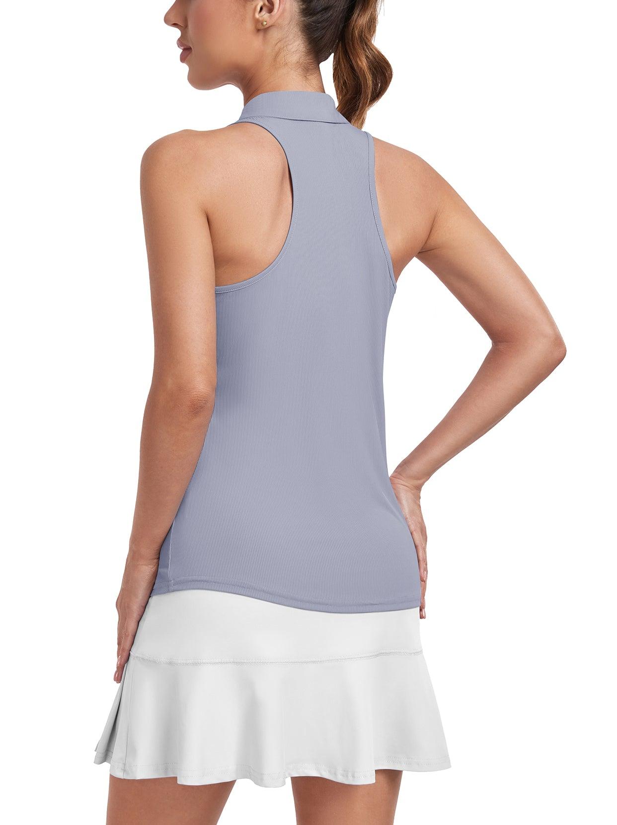 Ladies Sleeveless Golf Polo- 🏌🏿‍♀️SO® Blue Racerback Golf Polo Shirts Collarless Tennis Tops Quick Dry Athletic Tank Tops