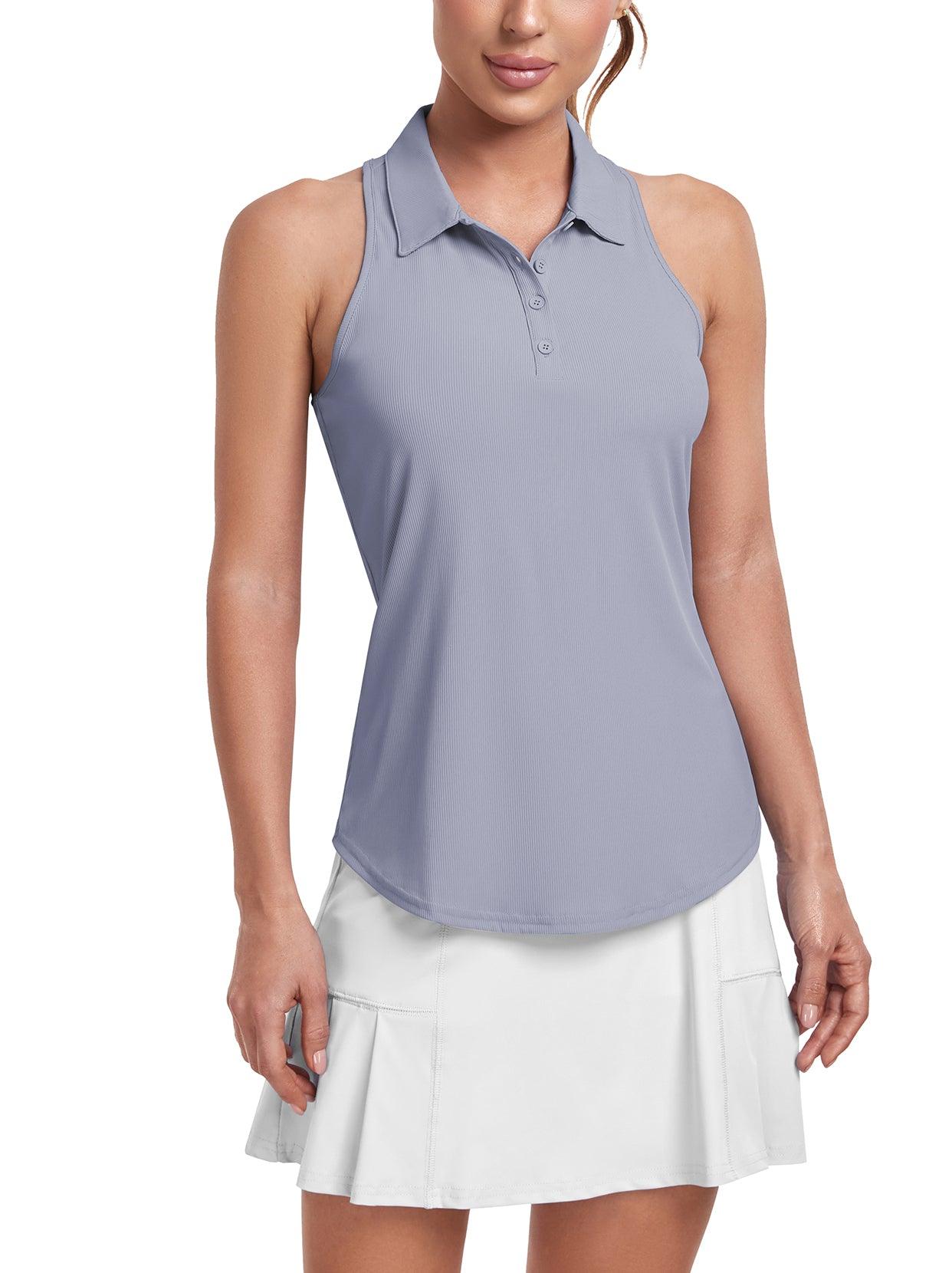 Ladies Sleeveless Golf Polo- 🏌🏿‍♀️SO® Blue Racerback Golf Polo Shirts Collarless Tennis Tops Quick Dry Athletic Tank Tops