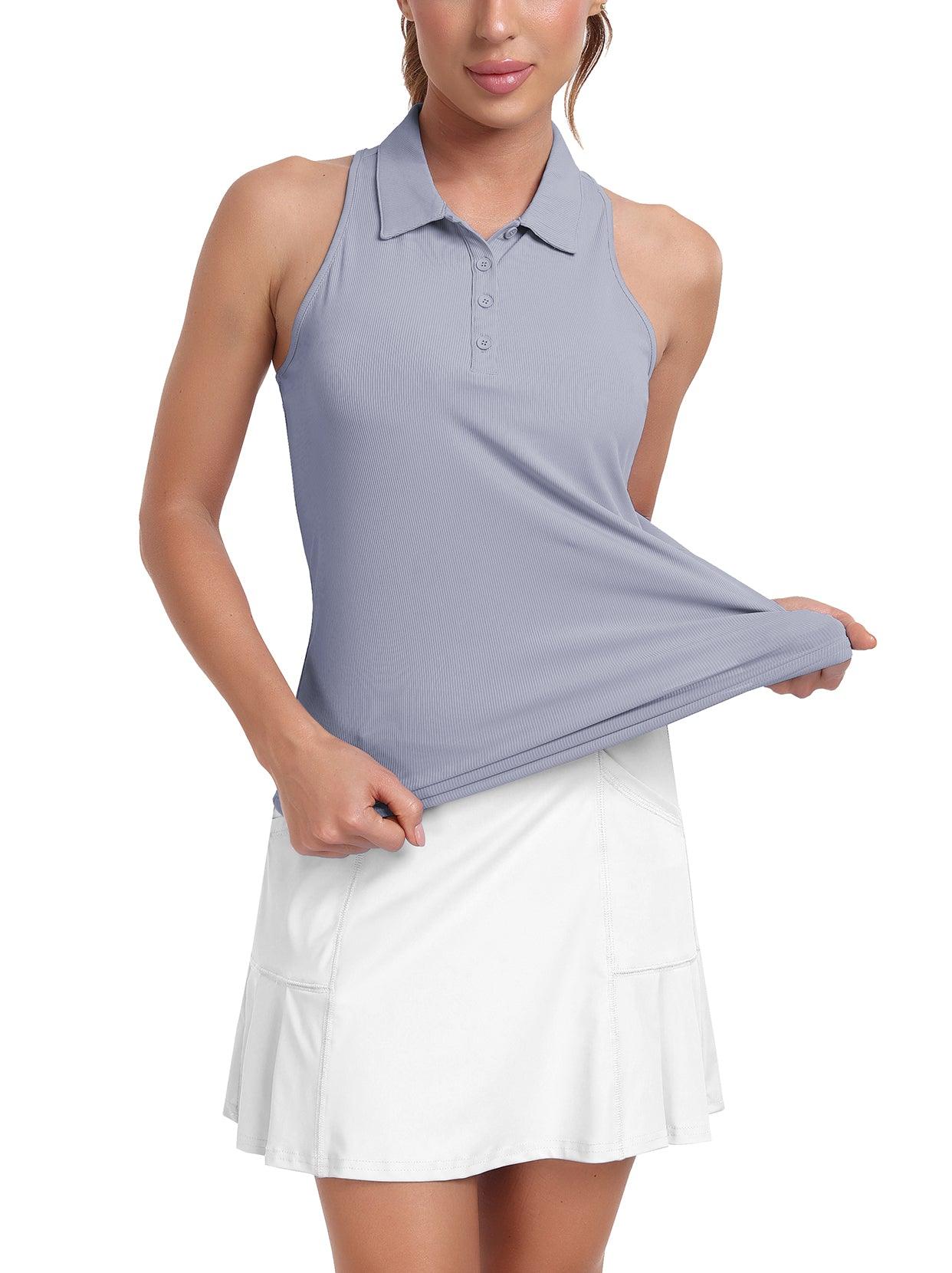 Ladies Sleeveless Golf Polo- 🏌🏿‍♀️SO® Blue Racerback Golf Polo Shirts Collarless Tennis Tops Quick Dry Athletic Tank Tops