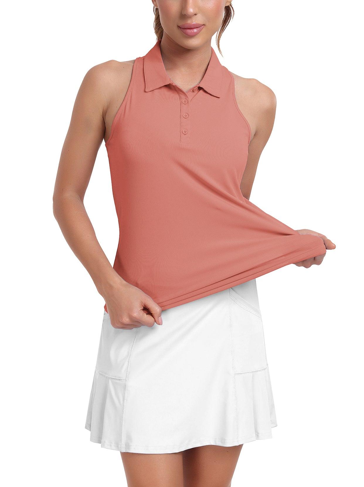 Ladies Sleeveless Golf Polo- 🏌🏿‍♀️SO® Pink  Racerback Golf Polo Shirts Collarless Tennis Tops Quick Dry Athletic Tank Tops