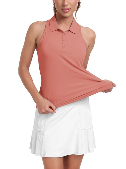 Ladies Sleeveless Golf Polo- 🏌🏿‍♀️SO® Pink  Racerback Golf Polo Shirts Collarless Tennis Tops Quick Dry Athletic Tank Tops