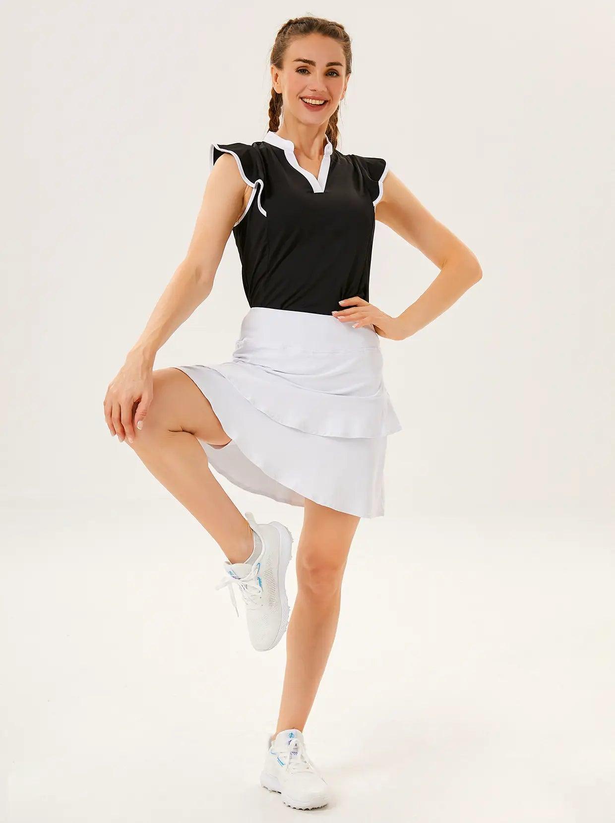 Black Ruffle Sleeve with V-neck Sleeveless Sleeve Shirt