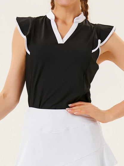 Black Ruffle Sleeve with V-neck Sleeveless Sleeve Shirt