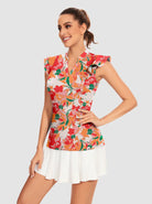 Colorful Floral V-neck Ruffled Sleeveless Shirt for women