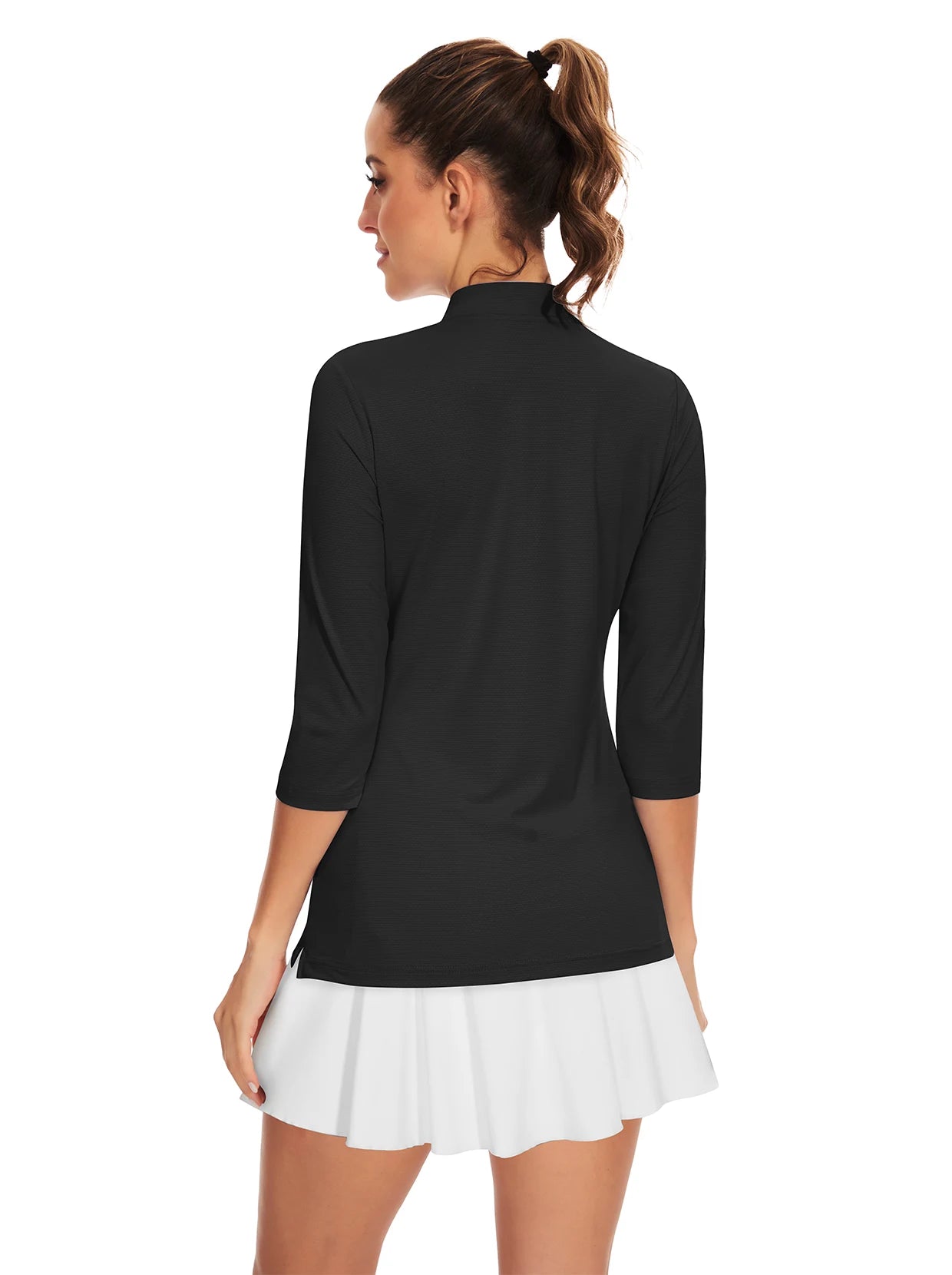 Solid Black Quarter-Zip 3/4 Sleeve Golf Shirt for Women