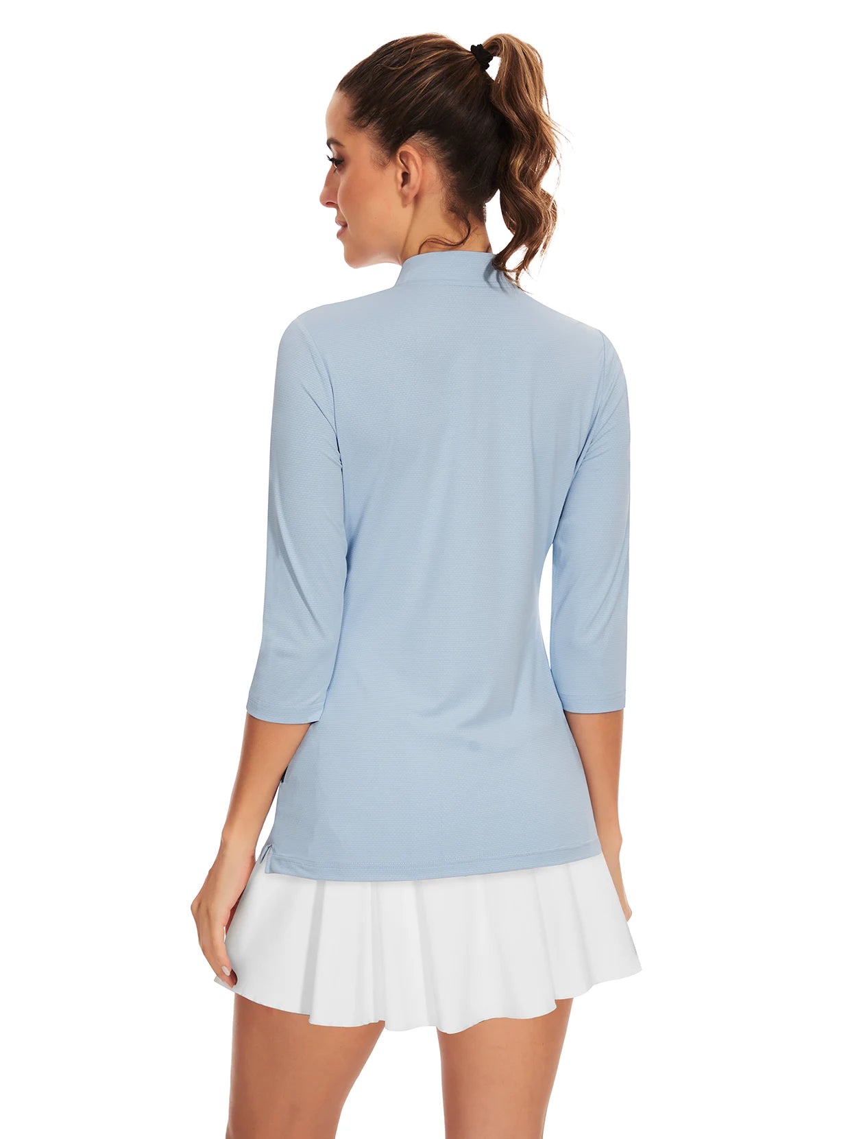 Solid Blue Quarter-Zip 3/4 Sleeve Golf Shirt for Women