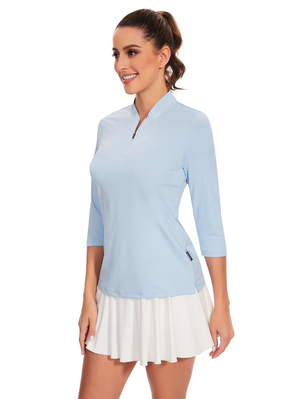 Solid Blue Quarter-Zip 3/4 Sleeve Golf Shirt for Women