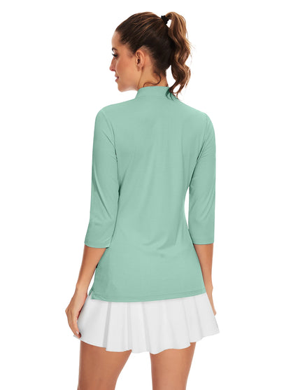 Solid Green Quarter-Zip 3/4 Sleeve Golf Shirt for Women