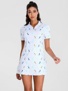 Golfer Pattern Zipper Short-Sleeve Polo Dress With Inner Shorts