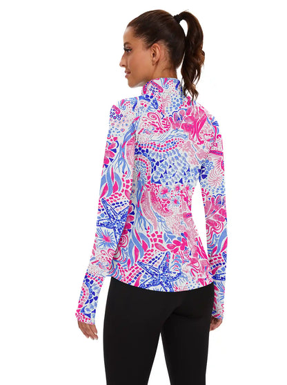 Marine print Quarter-zip Long-sleeve Shirt for Women