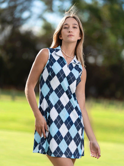 Checkerboard Zipper Golf Dress with Shorts | Suitable for Tennis