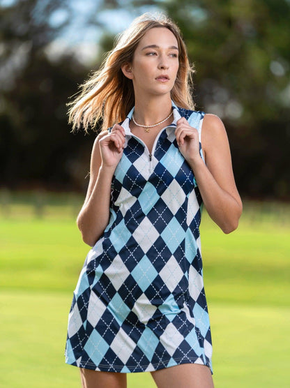 Checkerboard Zipper Golf Dress with Shorts | Suitable for Tennis