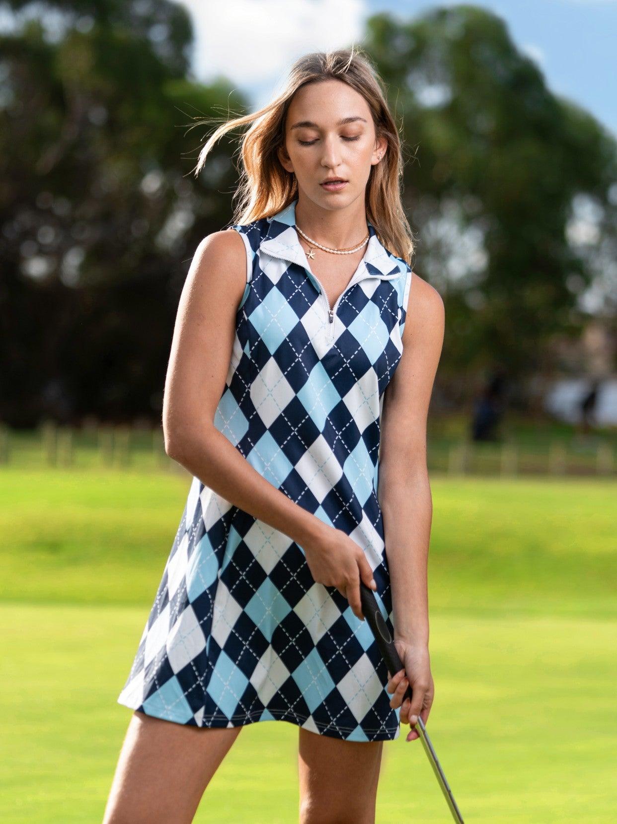 Checkerboard Zipper Golf Dress with Shorts | Suitable for Tennis