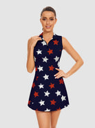 33" White and Red Star Quarter-zip Sleeveless Dress with Shorts 
