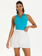 Basic V-neck Racerback Sleeveless Polo Shirt For Women