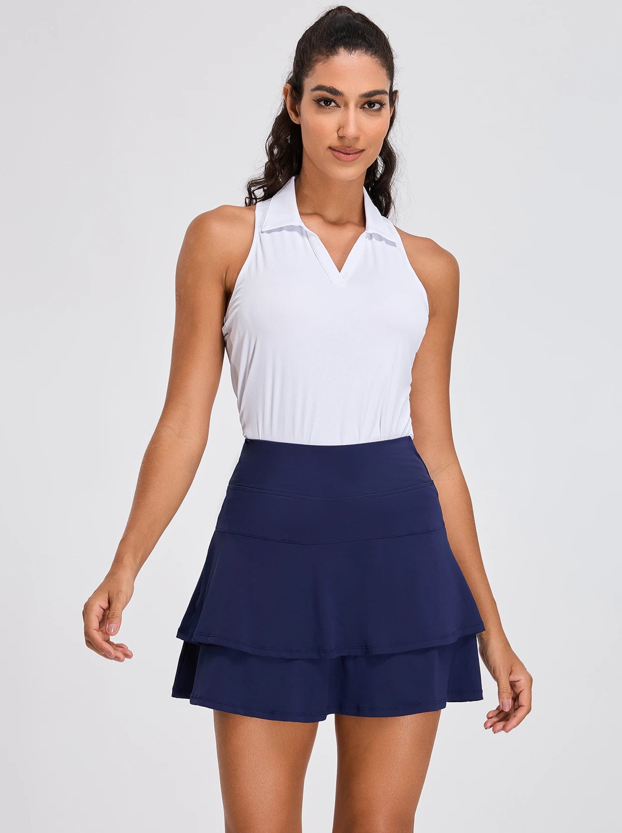 Ladies' Ribbed V-neck Racerback Sleeveless Polo Shirt