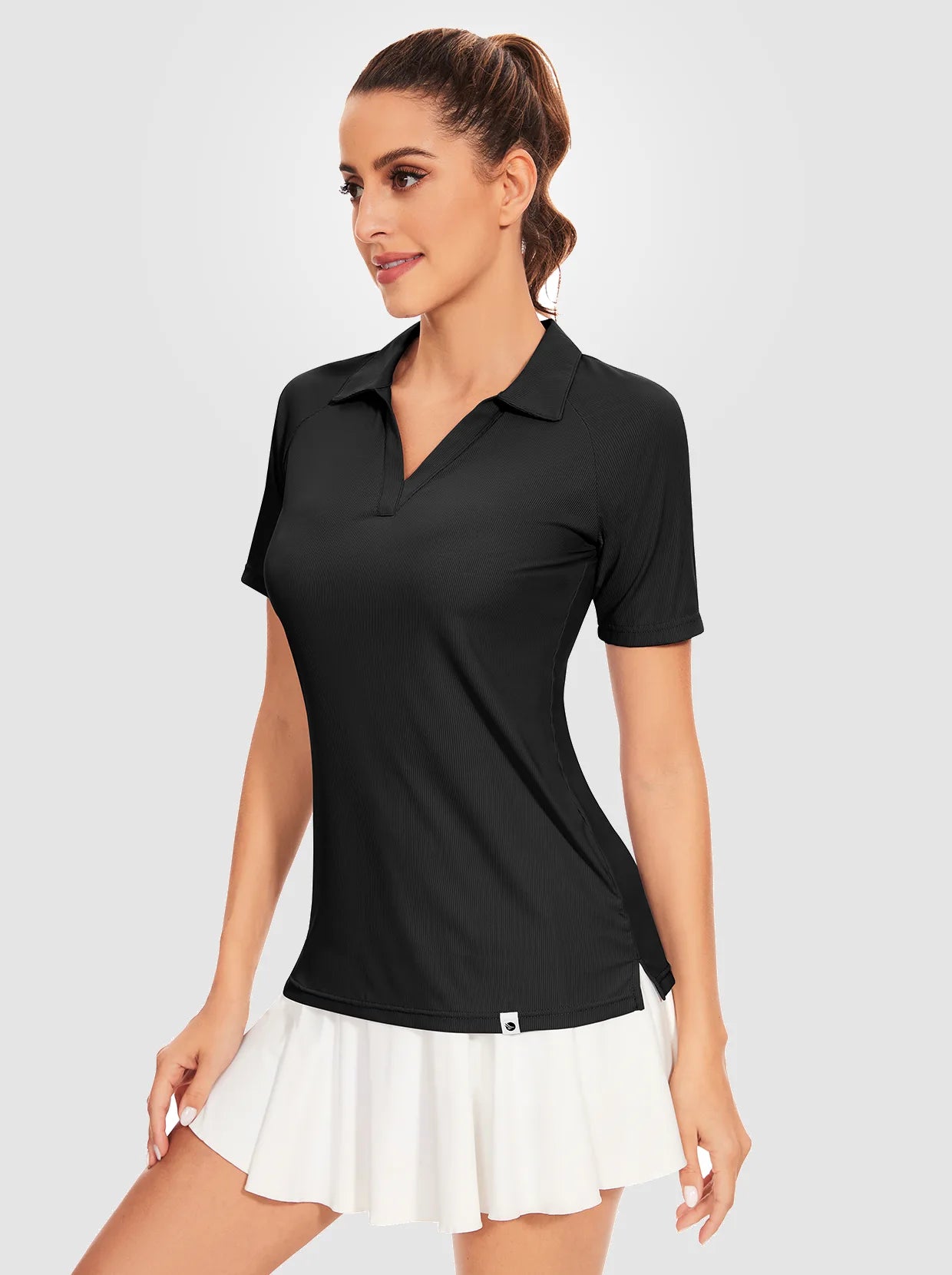 Basic Ribbed V-neck Short-sleeve Polo Shirt