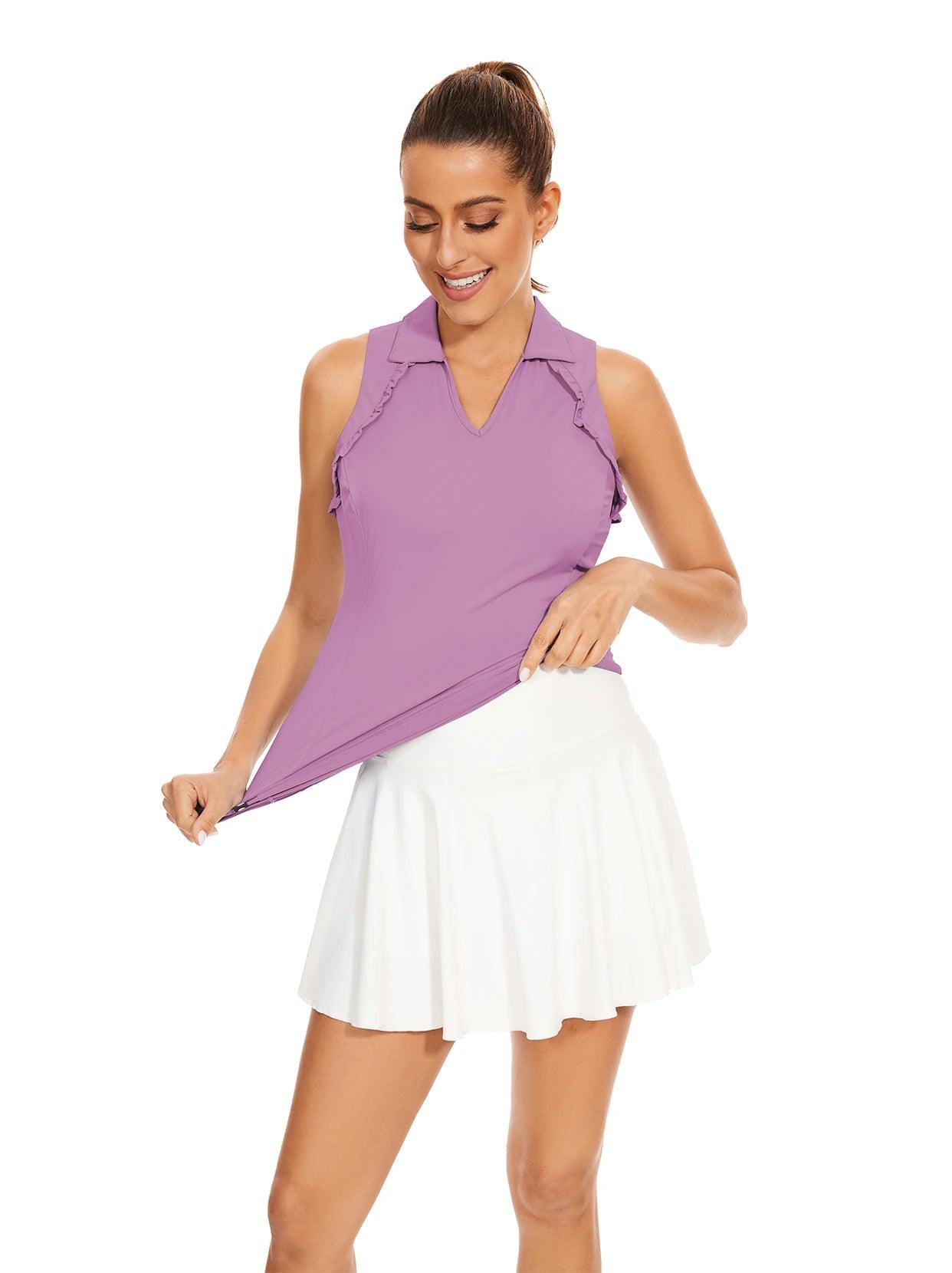 Purple V-Neck Sleeveless Golf Polo Shirt for Women