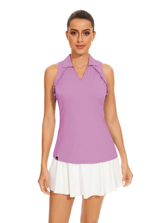 Purple V-Neck Sleeveless Golf Polo Shirt for Women